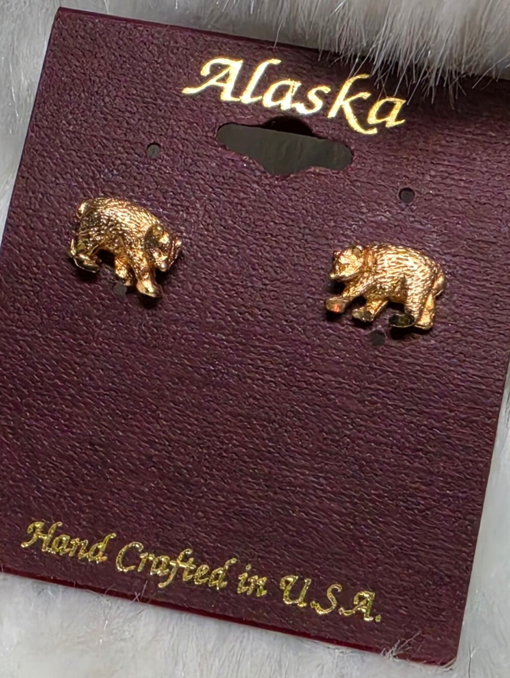 NEW/UNWORN Vintage Alaska Gold-Tone Bear Post Earrings – Hand Crafted in USA